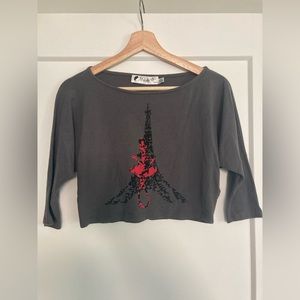 Forever 21 Tulist Cropped Top with 3/4 Length Sleeve Paris Design